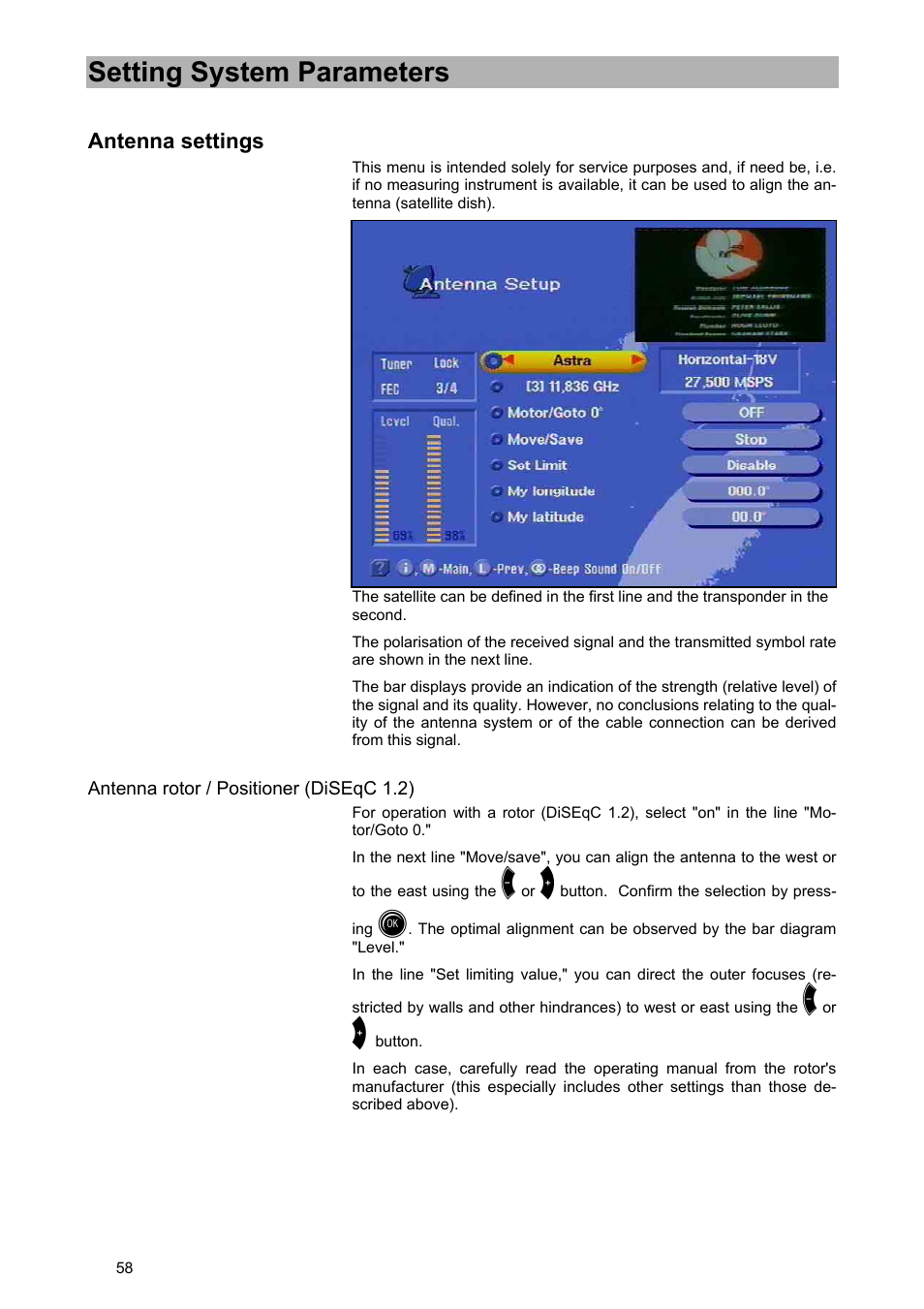 Setting system parameters | Kathrein UFD 540 User Manual | Page 58 / 80