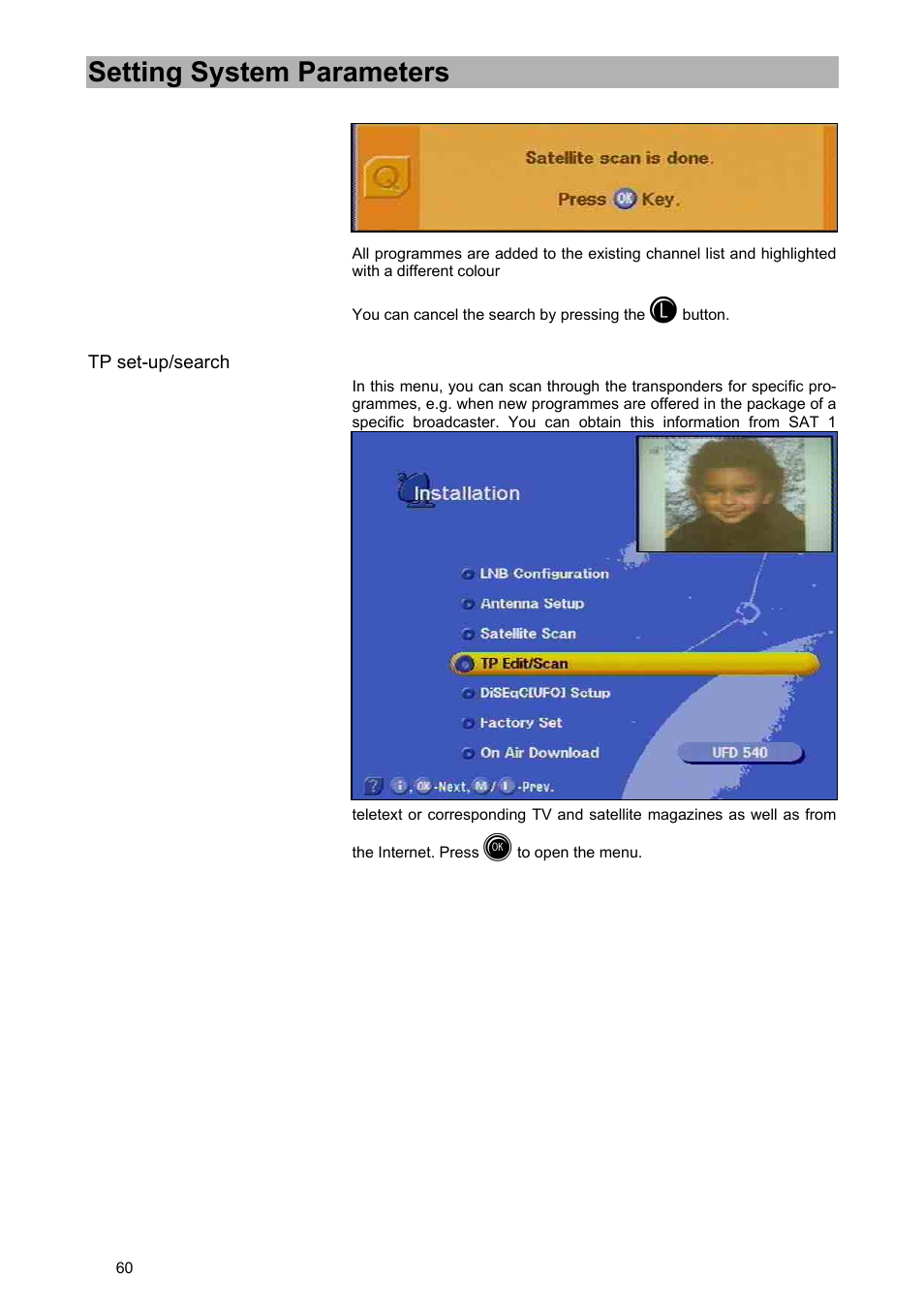 Setting system parameters | Kathrein UFD 540 User Manual | Page 60 / 80