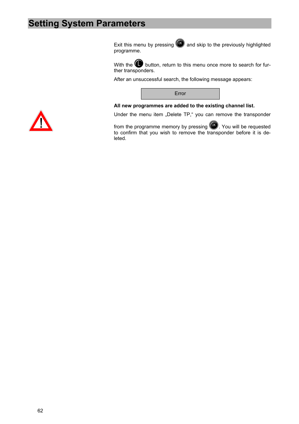 Setting system parameters | Kathrein UFD 540 User Manual | Page 62 / 80