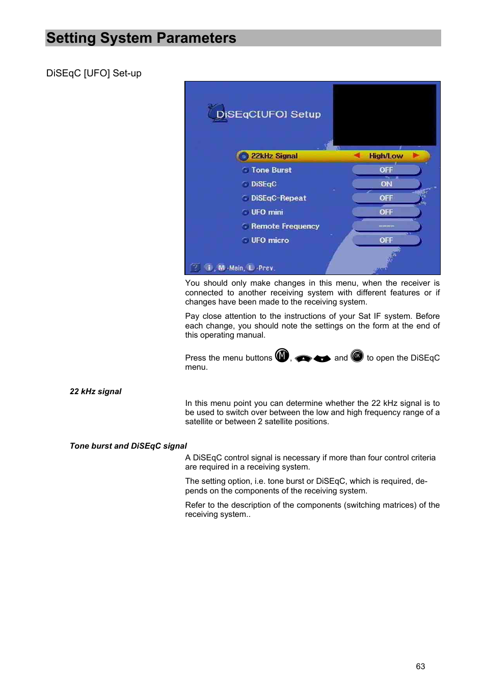 Setting system parameters | Kathrein UFD 540 User Manual | Page 63 / 80