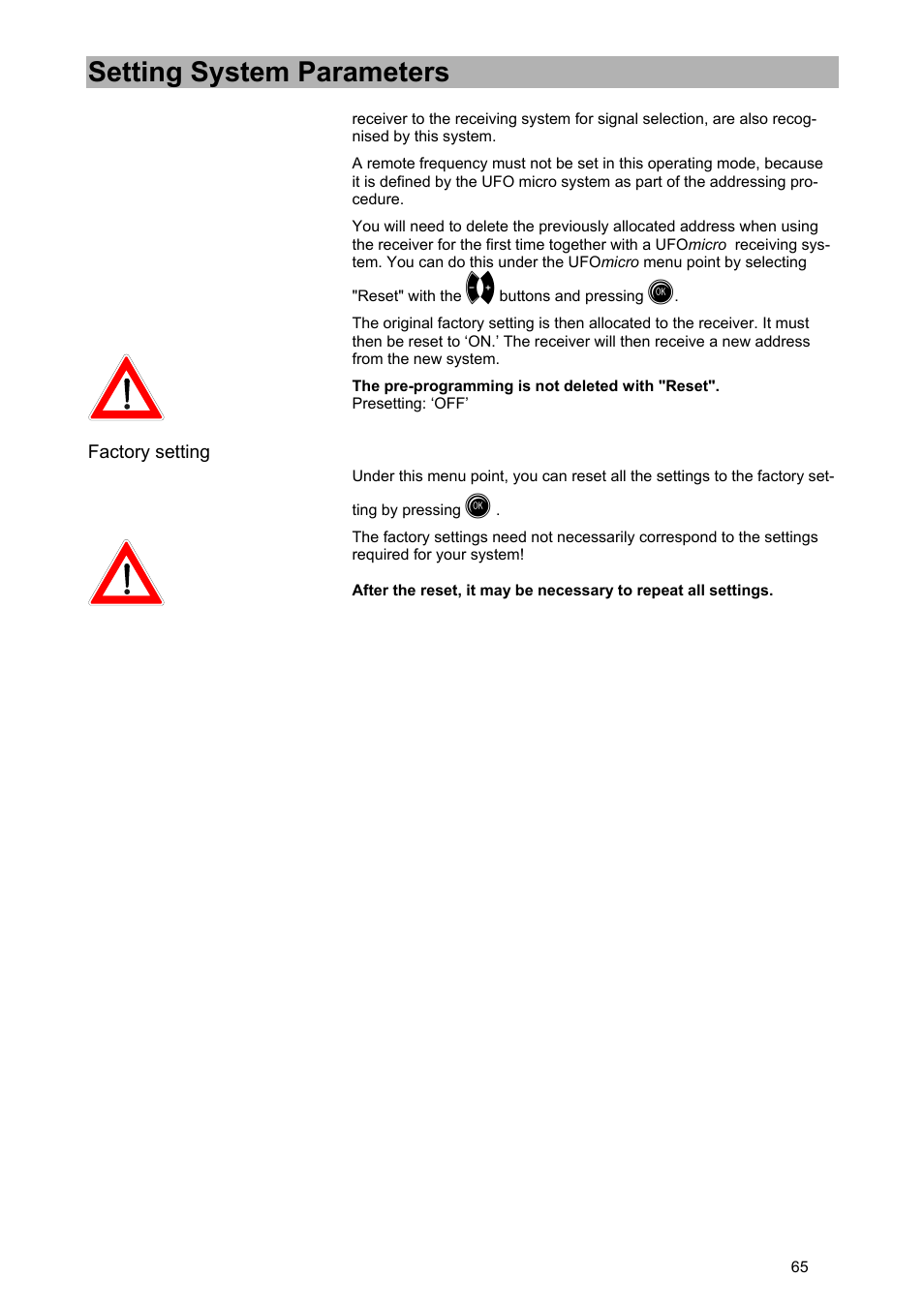 Setting system parameters | Kathrein UFD 540 User Manual | Page 65 / 80