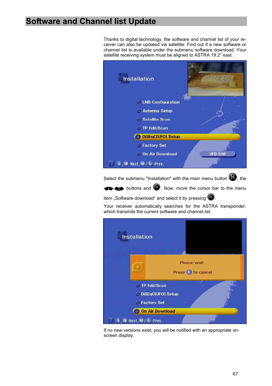 Software and channel list update | Kathrein UFD 540 User Manual | Page 67 / 80
