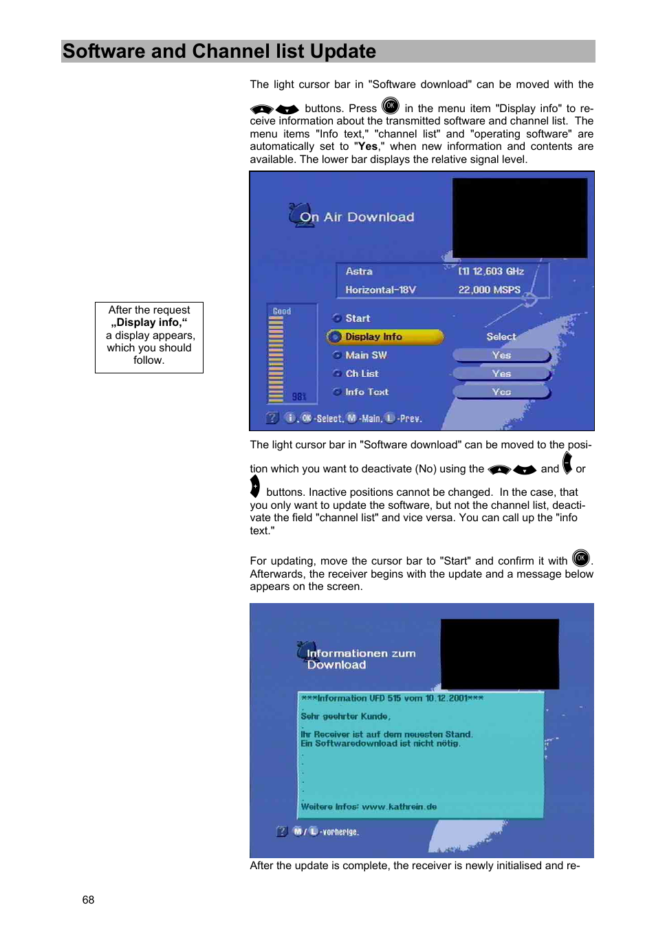 Software and channel list update | Kathrein UFD 540 User Manual | Page 68 / 80