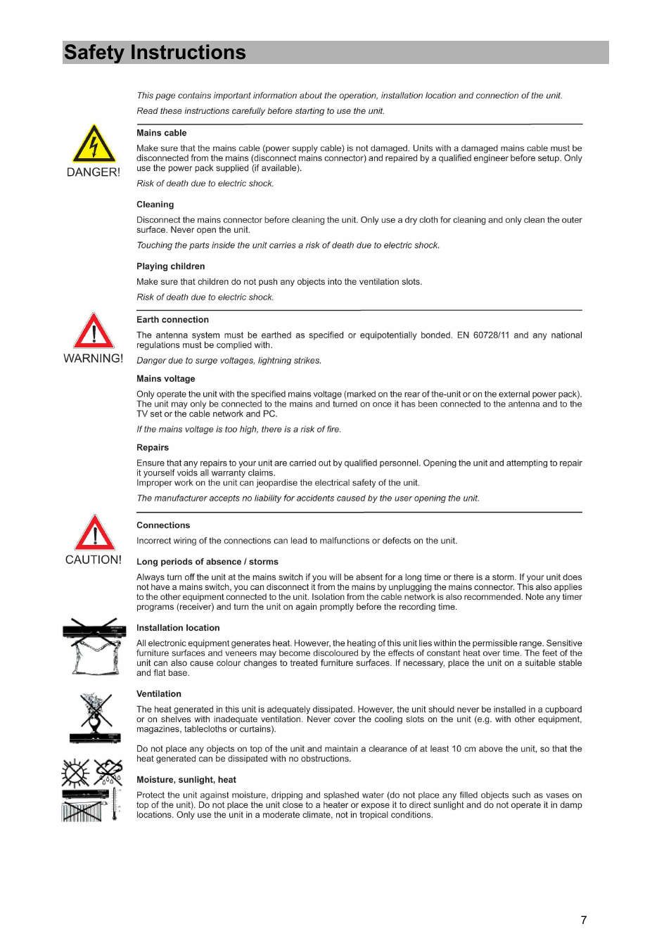 Safety instructions | Kathrein UFD 540 User Manual | Page 7 / 80