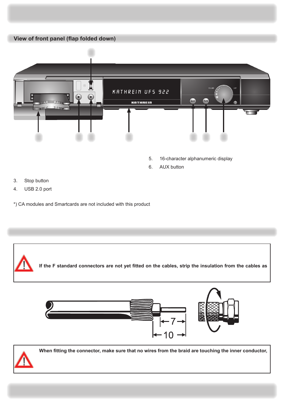 Connection and setup | Kathrein UFS 922 si User Manual | Page 10 / 184