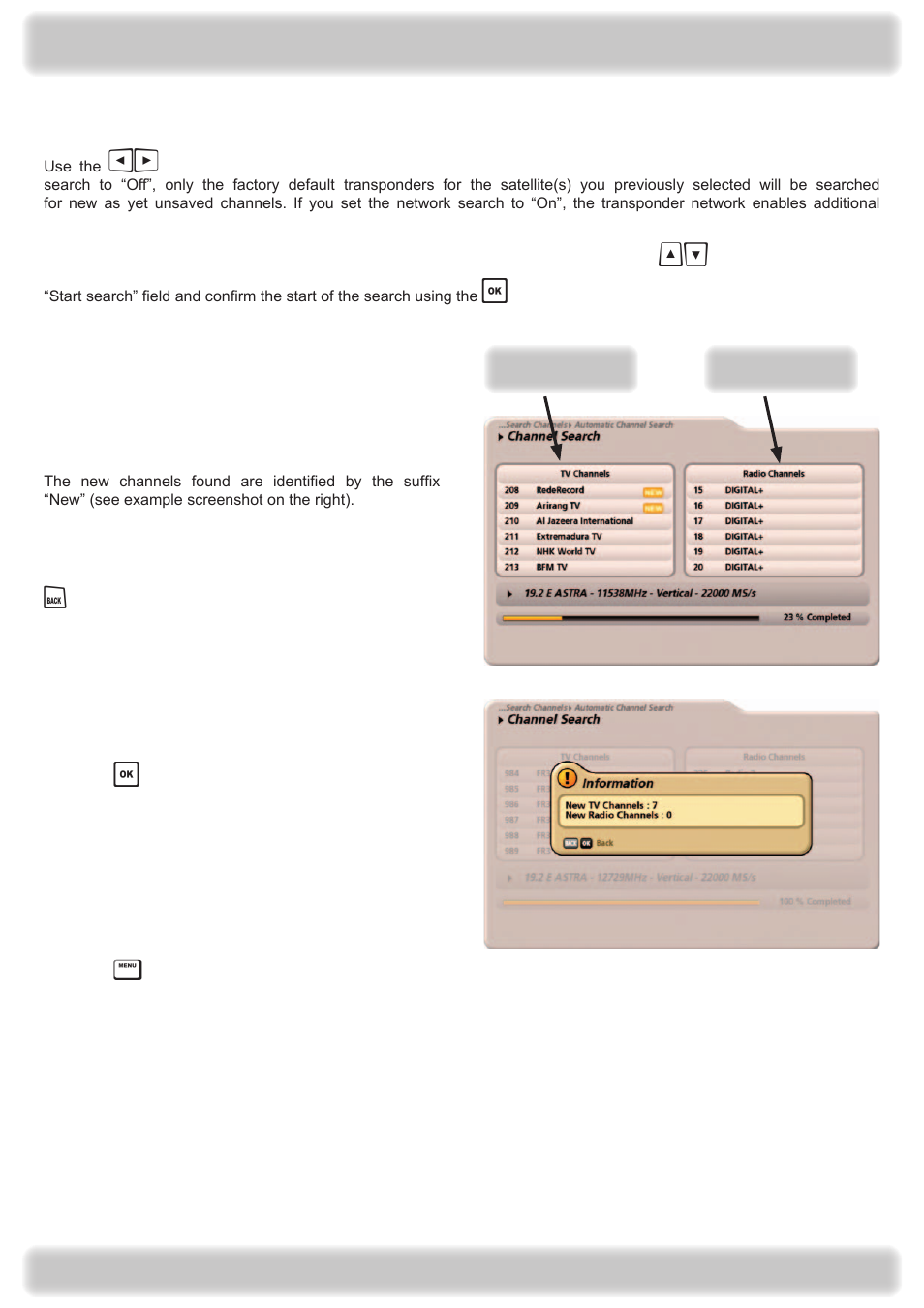 Main menu - channel search | Kathrein UFS 922 si User Manual | Page 101 / 184