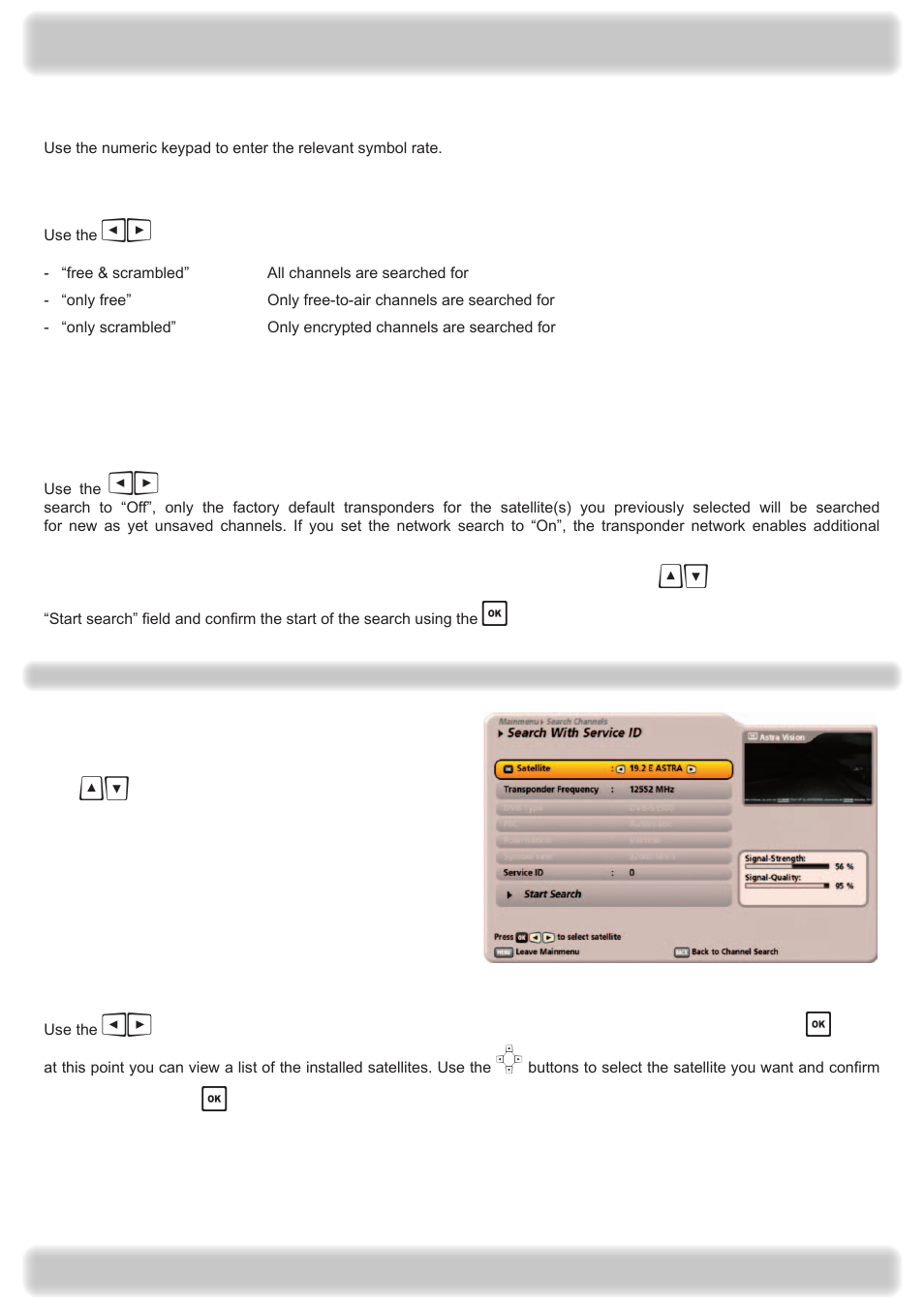Main menu - channel search | Kathrein UFS 922 si User Manual | Page 103 / 184