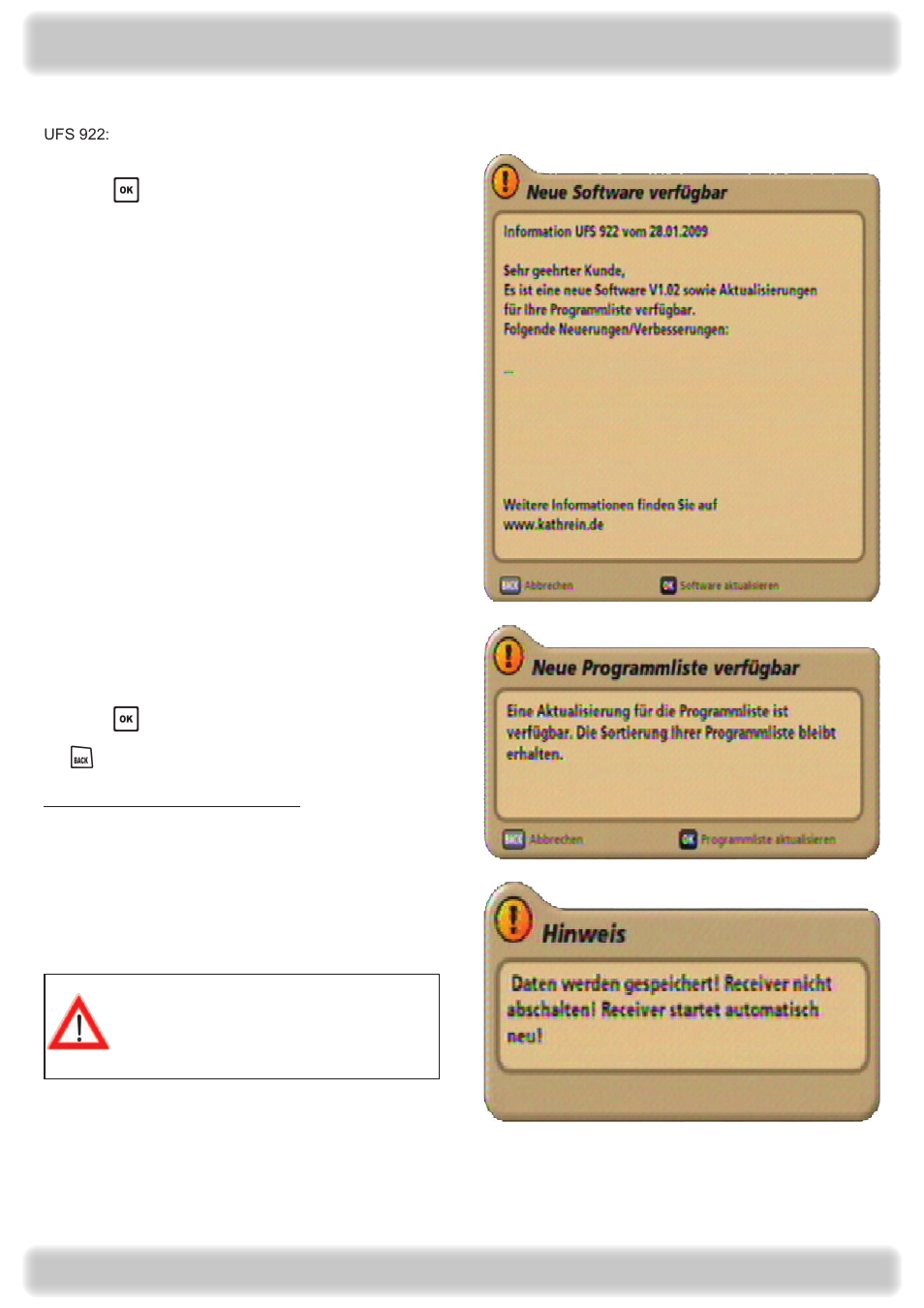 Main menu - service menu | Kathrein UFS 922 si User Manual | Page 106 / 184