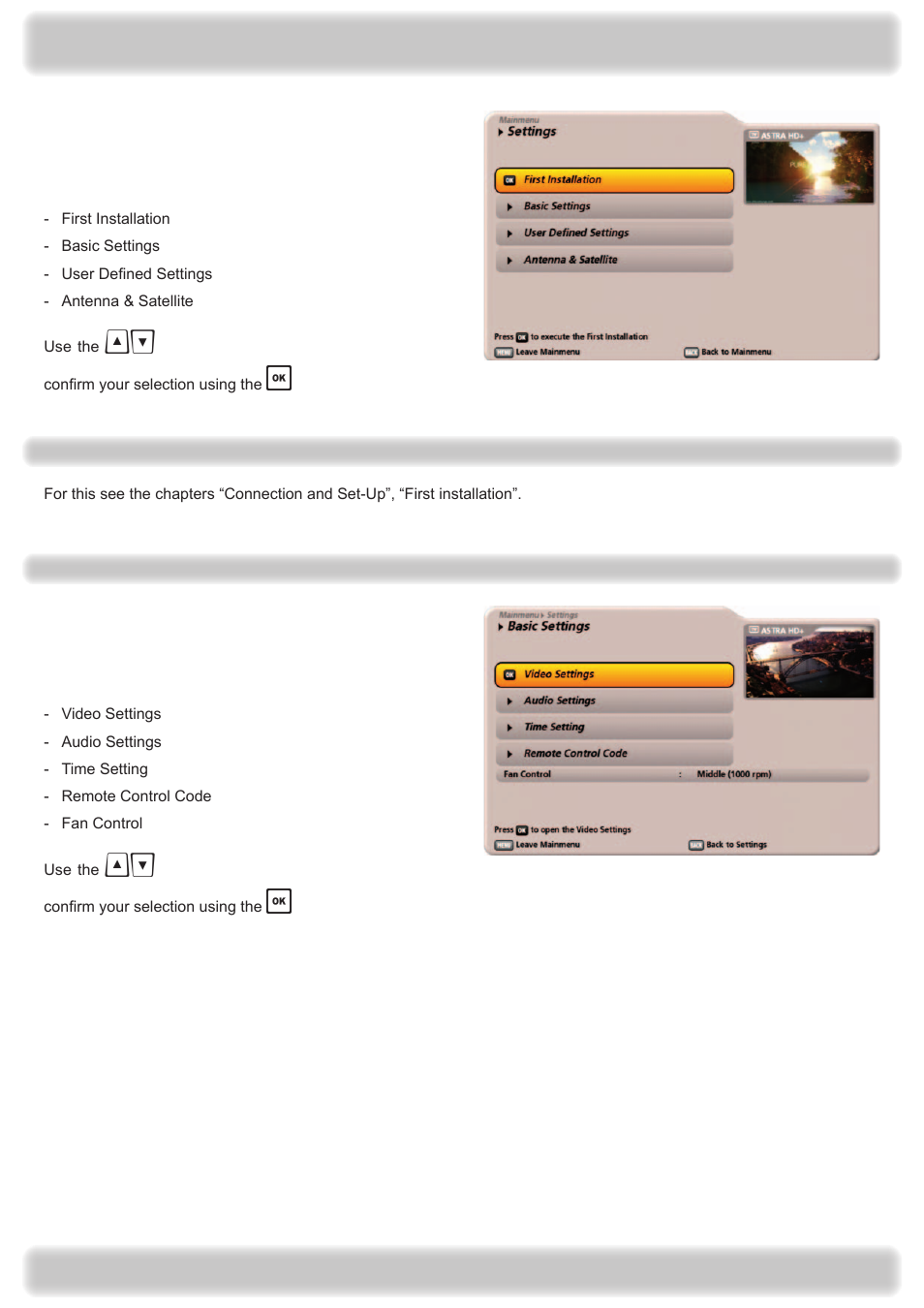 Main menu - settings | Kathrein UFS 922 si User Manual | Page 110 / 184