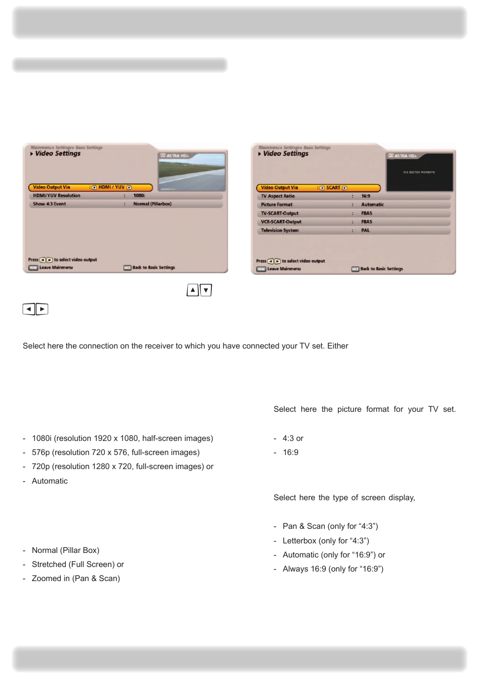 Main menu - settings | Kathrein UFS 922 si User Manual | Page 111 / 184