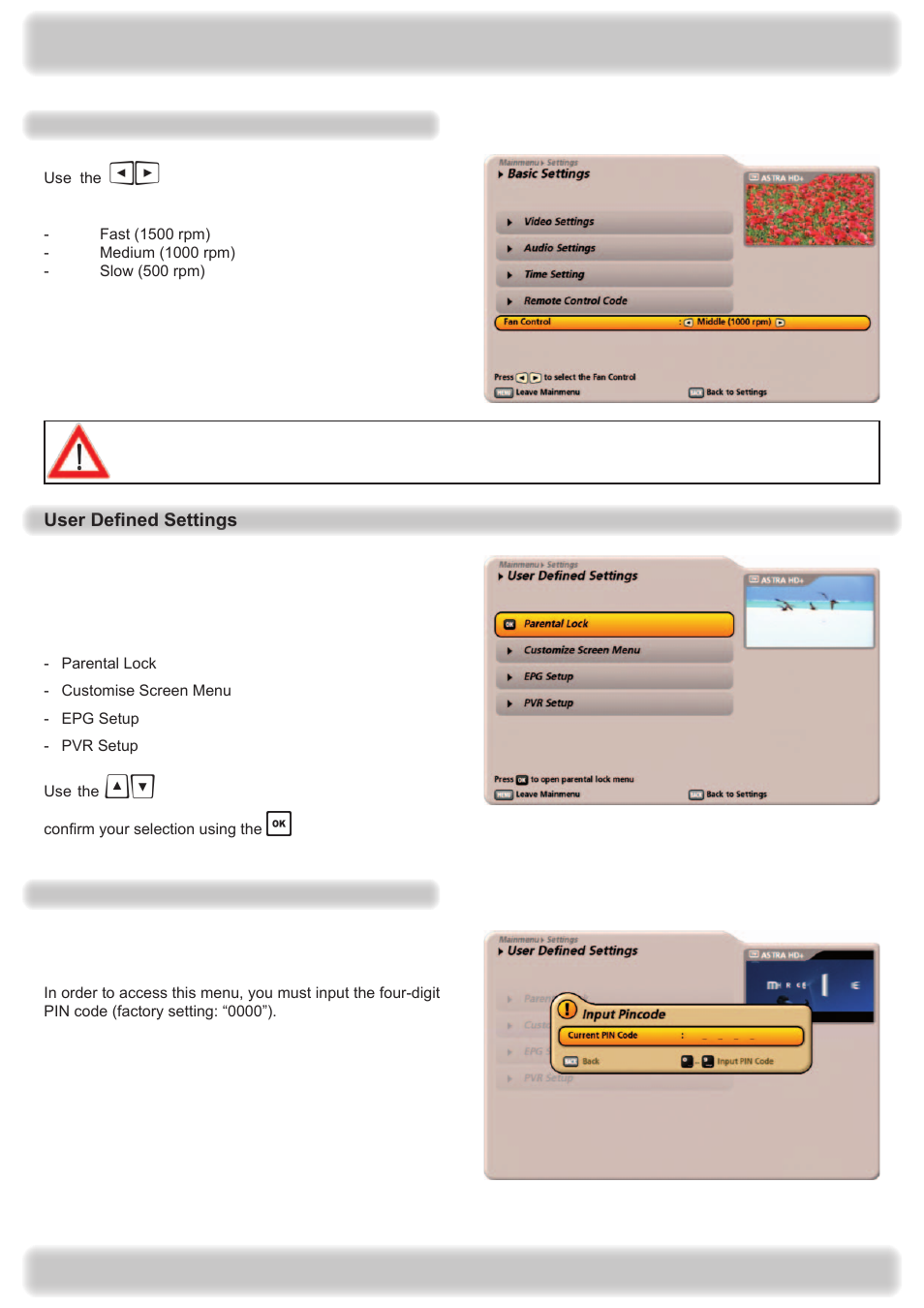 Main menu - settings | Kathrein UFS 922 si User Manual | Page 116 / 184