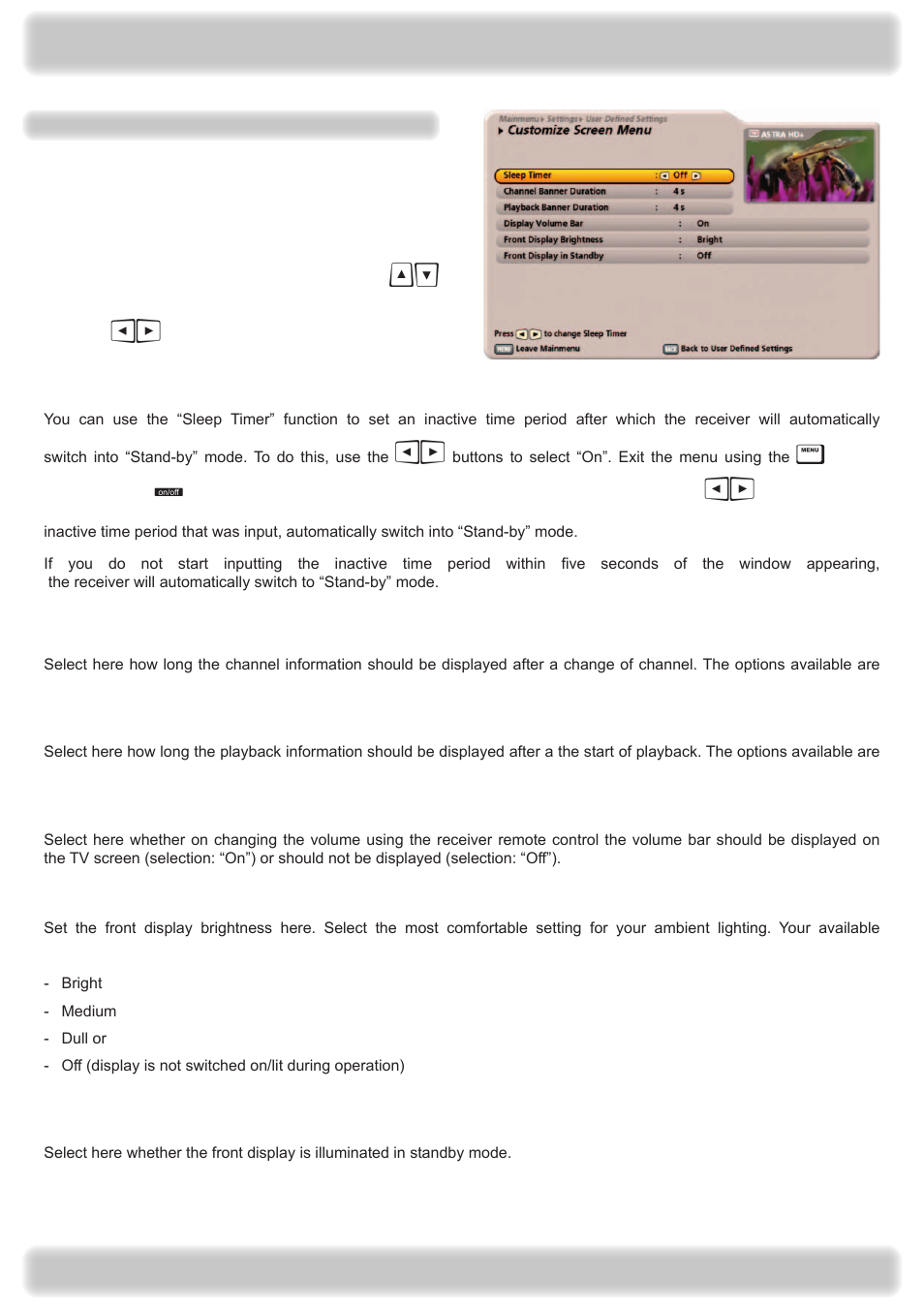Main menu - settings | Kathrein UFS 922 si User Manual | Page 118 / 184