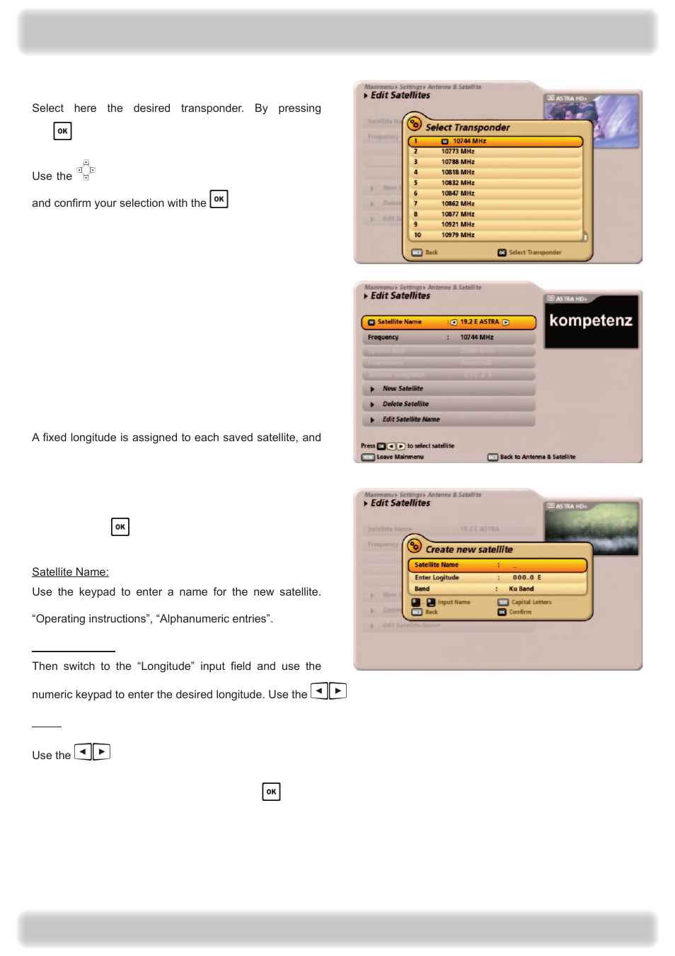 Main menu - settings | Kathrein UFS 922 si User Manual | Page 123 / 184