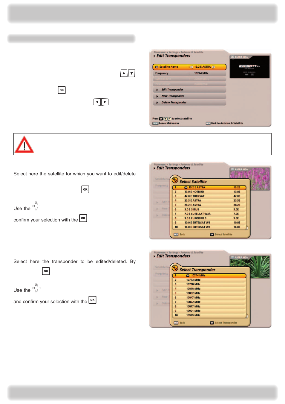 Main menu - settings | Kathrein UFS 922 si User Manual | Page 125 / 184