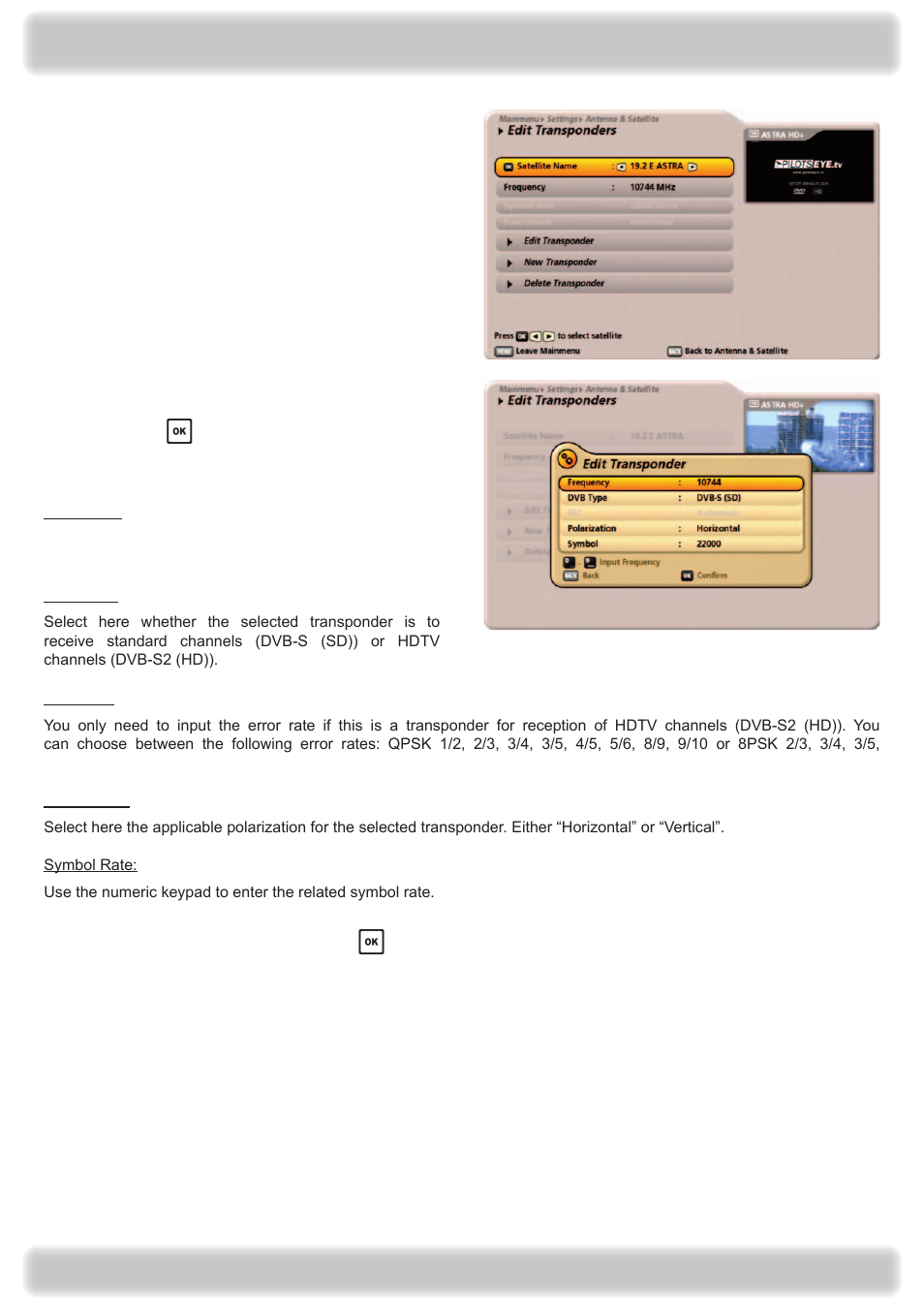 Main menu - settings | Kathrein UFS 922 si User Manual | Page 126 / 184