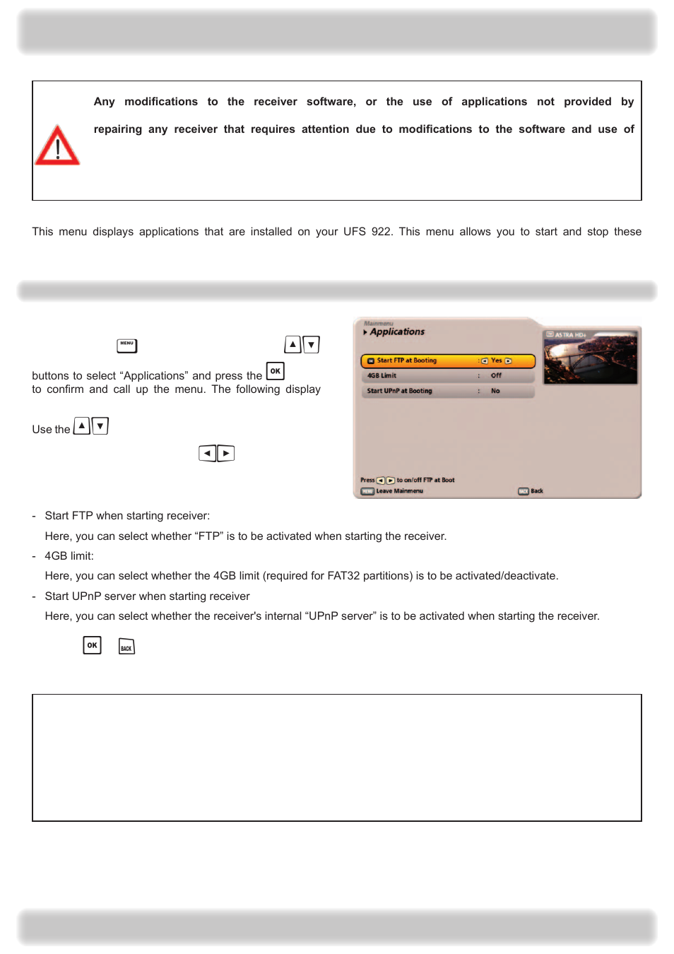 Main menu - applications | Kathrein UFS 922 si User Manual | Page 134 / 184