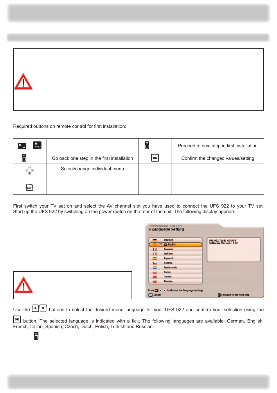 Connection and setup | Kathrein UFS 922 si User Manual | Page 14 / 184