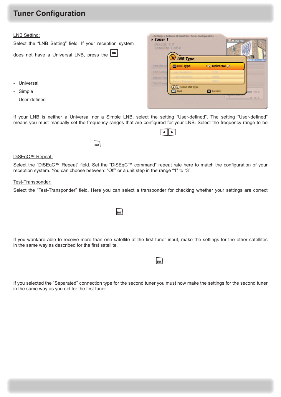 Tuner configuration | Kathrein UFS 922 si User Manual | Page 140 / 184
