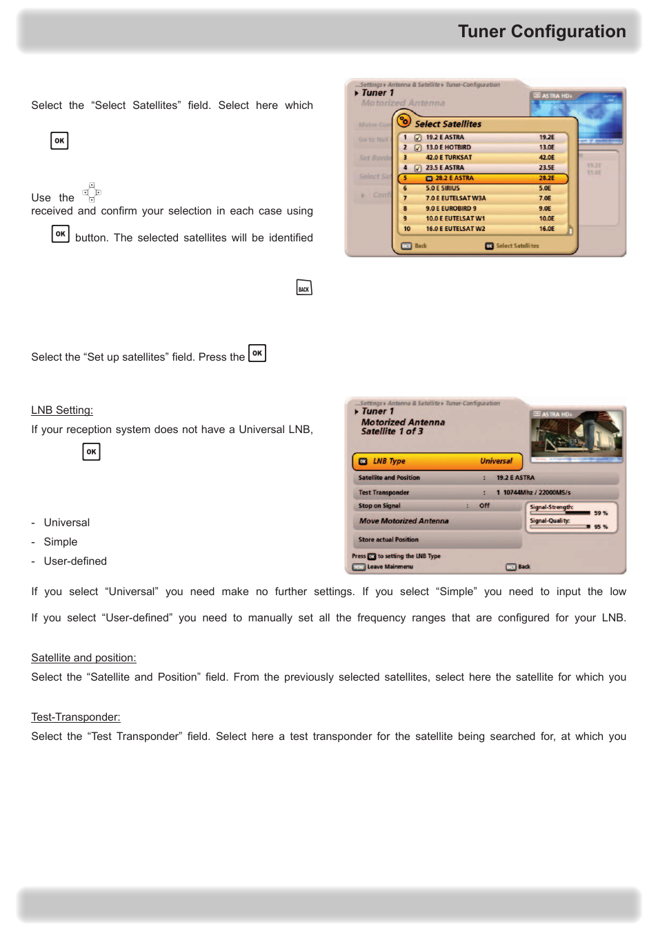 Tuner configuration | Kathrein UFS 922 si User Manual | Page 145 / 184