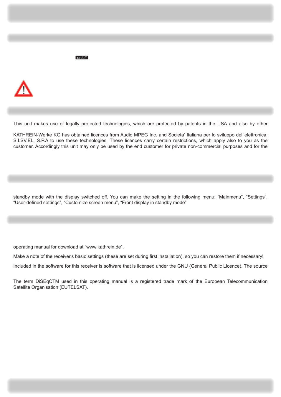 Important information | Kathrein UFS 922 si User Manual | Page 6 / 184