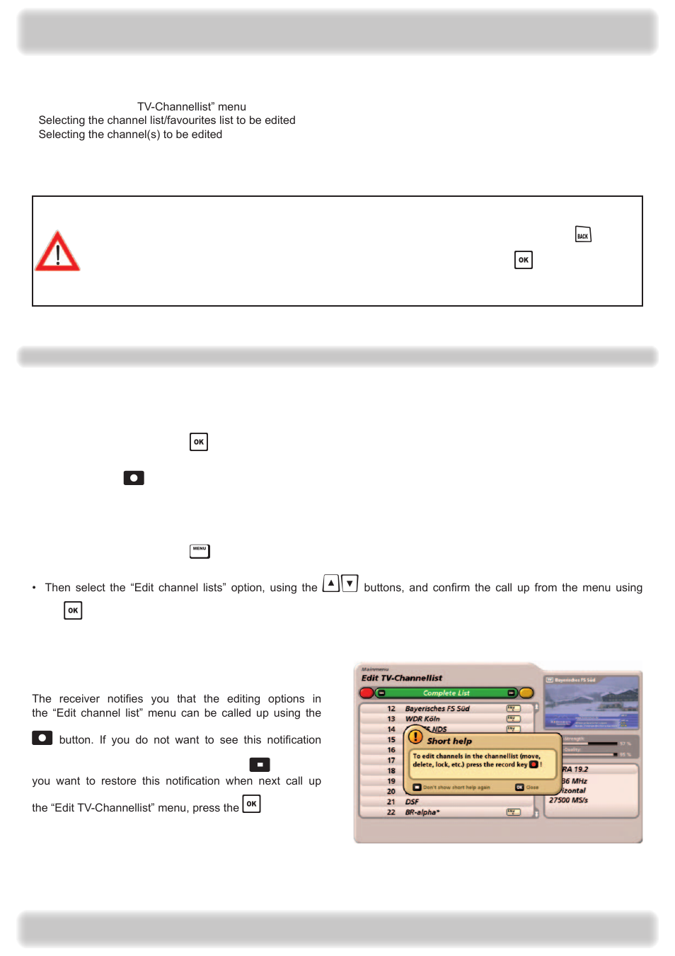 Editing the channel list | Kathrein UFS 922 si User Manual | Page 74 / 184