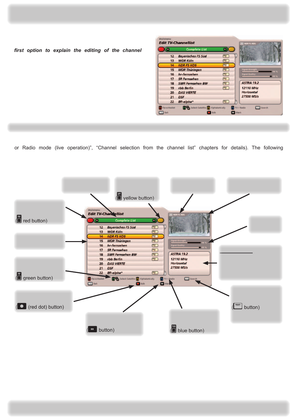 Editing the channel list | Kathrein UFS 922 si User Manual | Page 75 / 184