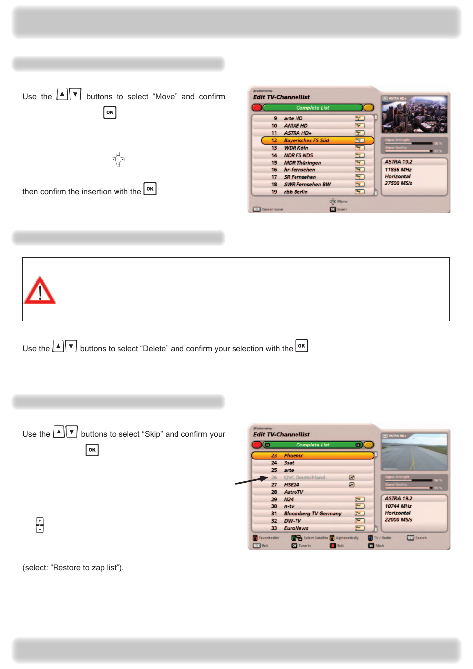 Editing the channel list | Kathrein UFS 922 si User Manual | Page 77 / 184