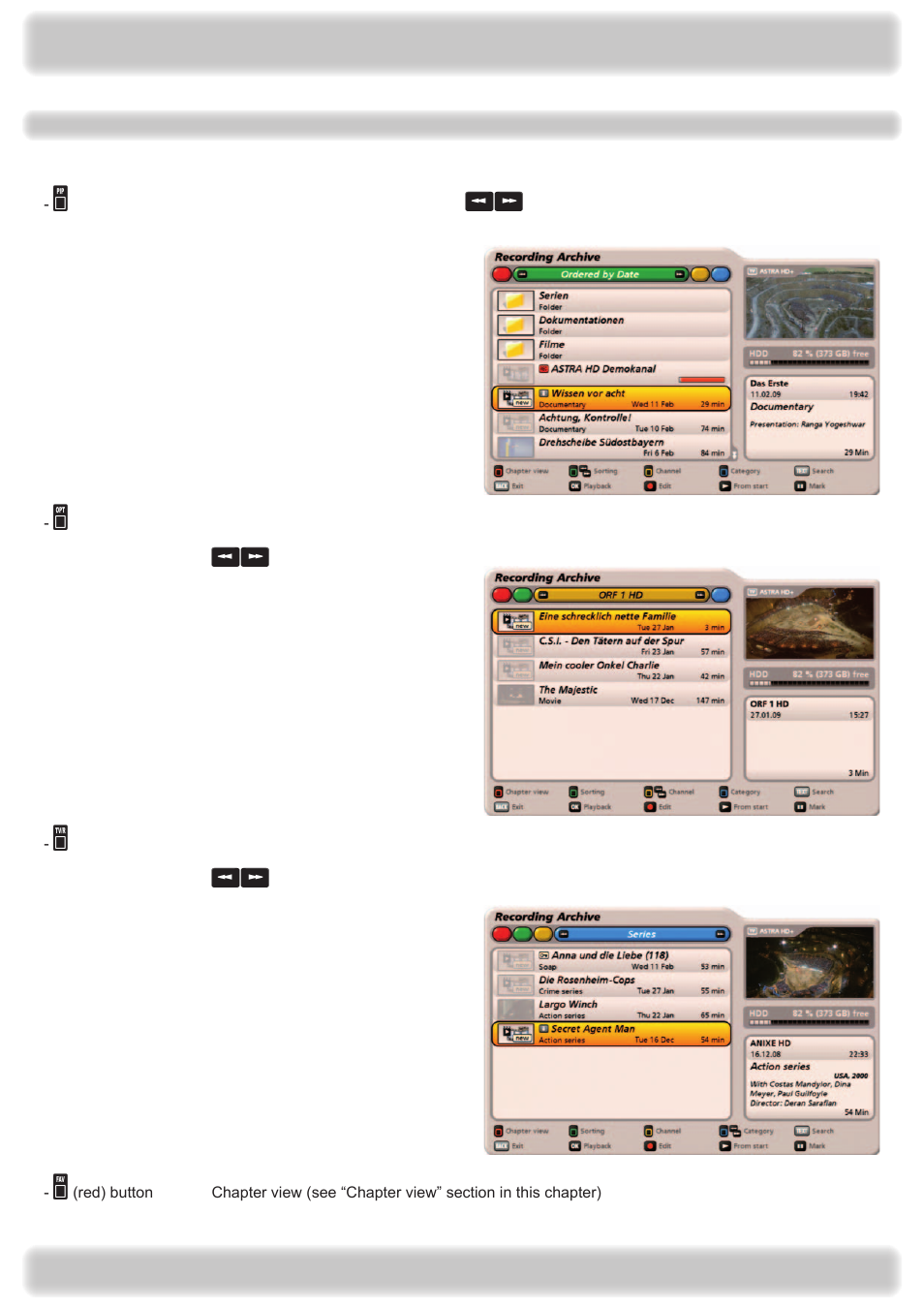 Recording archive (play back/edit recordings) | Kathrein UFS 922 si User Manual | Page 83 / 184