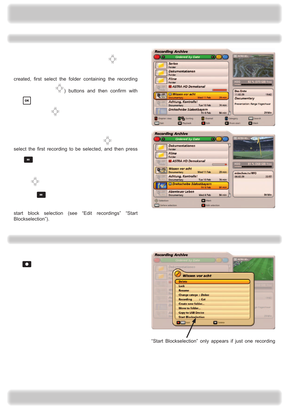 Recording archive (play back/edit recordings) | Kathrein UFS 922 si User Manual | Page 87 / 184