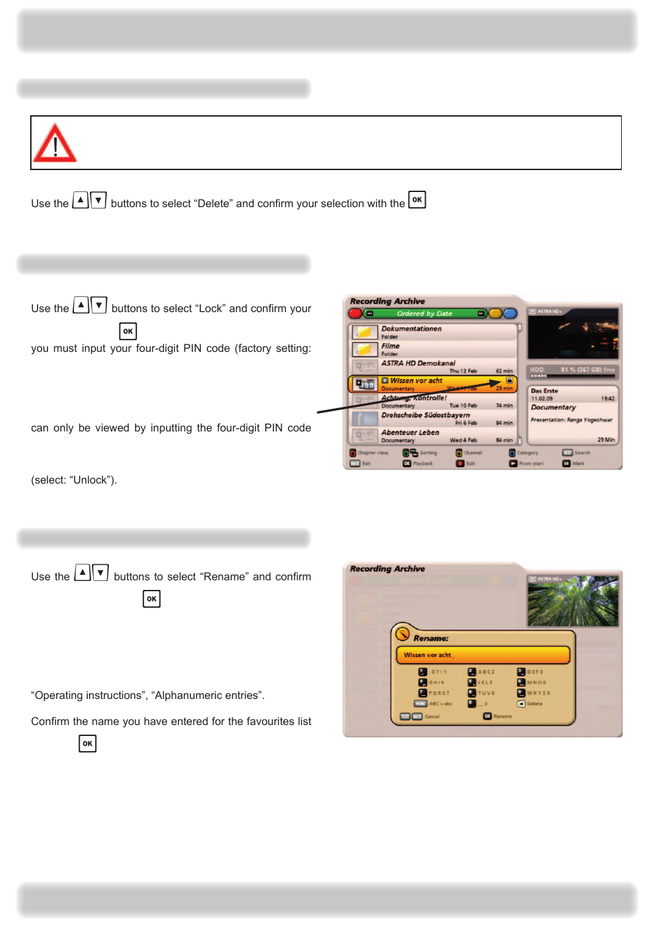Recording archive (play back/edit recordings) | Kathrein UFS 922 si User Manual | Page 88 / 184