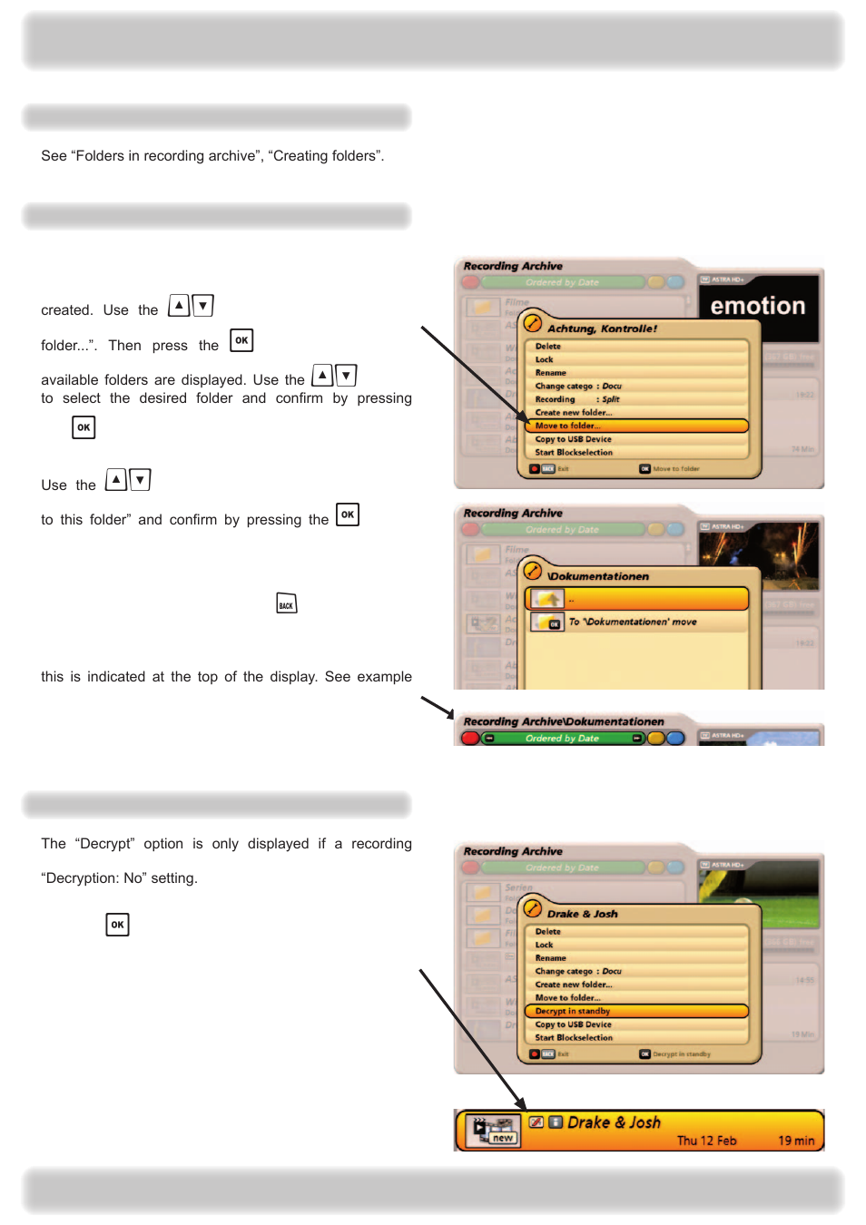 Recording archive (play back/edit recordings) | Kathrein UFS 922 si User Manual | Page 94 / 184