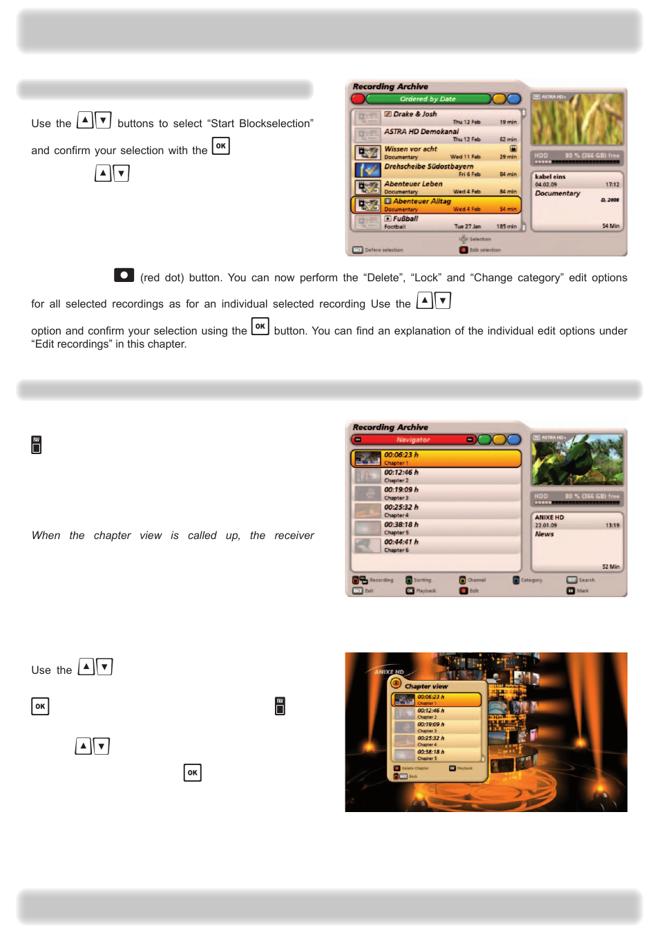 Recording archive (play back/edit recordings) | Kathrein UFS 922 si User Manual | Page 96 / 184
