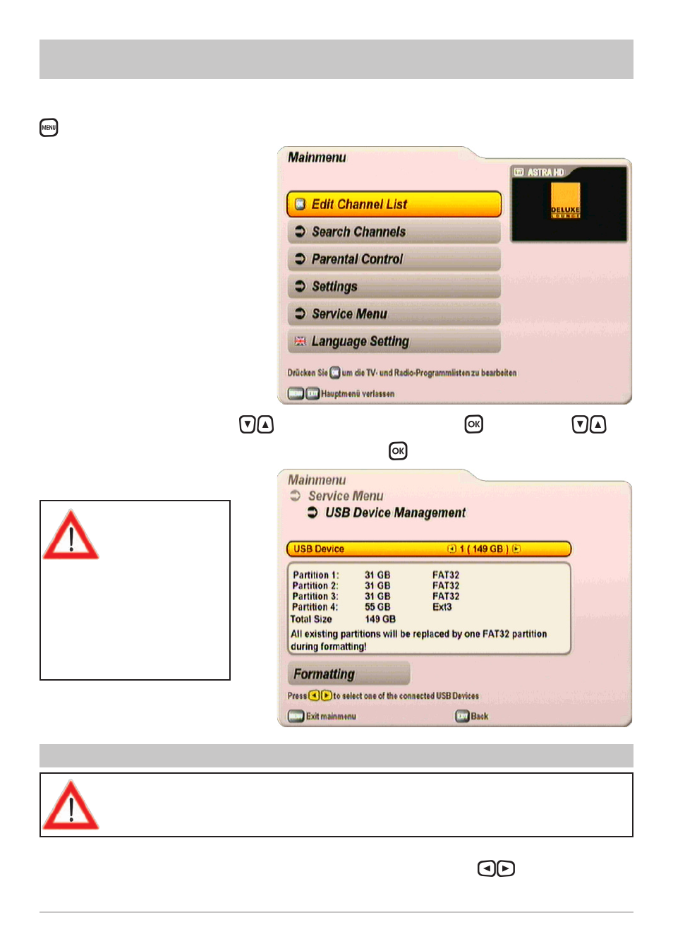 Formatting and scanning an | Kathrein UFS 910 User Manual | Page 3 / 16