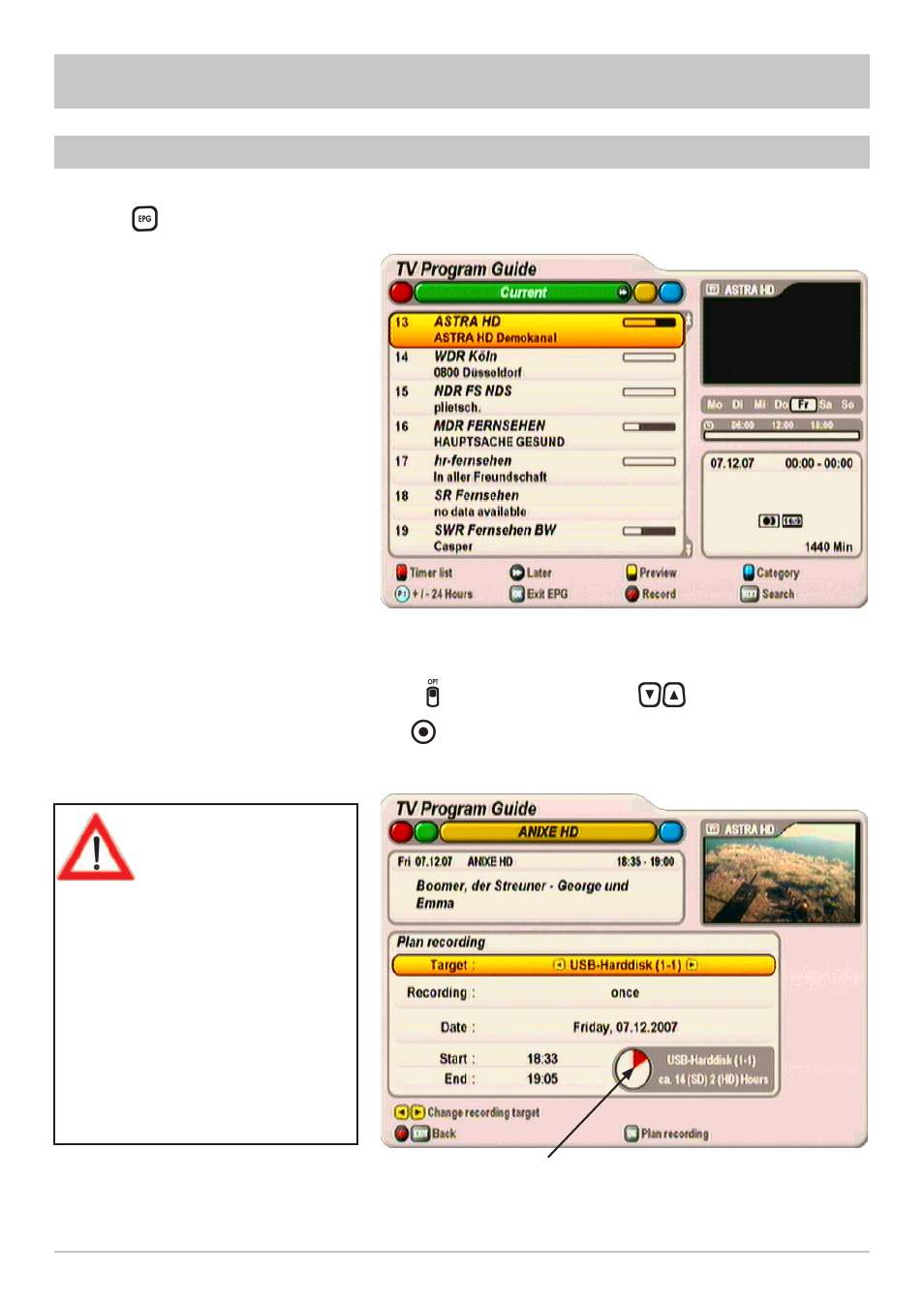 Recording | Kathrein UFS 910 User Manual | Page 7 / 16