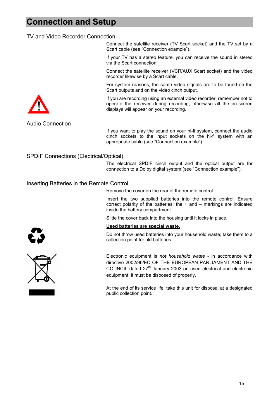 Connection and setup | Kathrein UFD 580 User Manual | Page 15 / 100