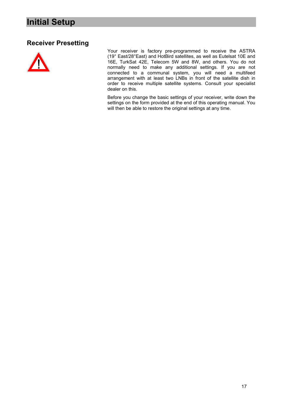 Initial setup | Kathrein UFD 580 User Manual | Page 17 / 100