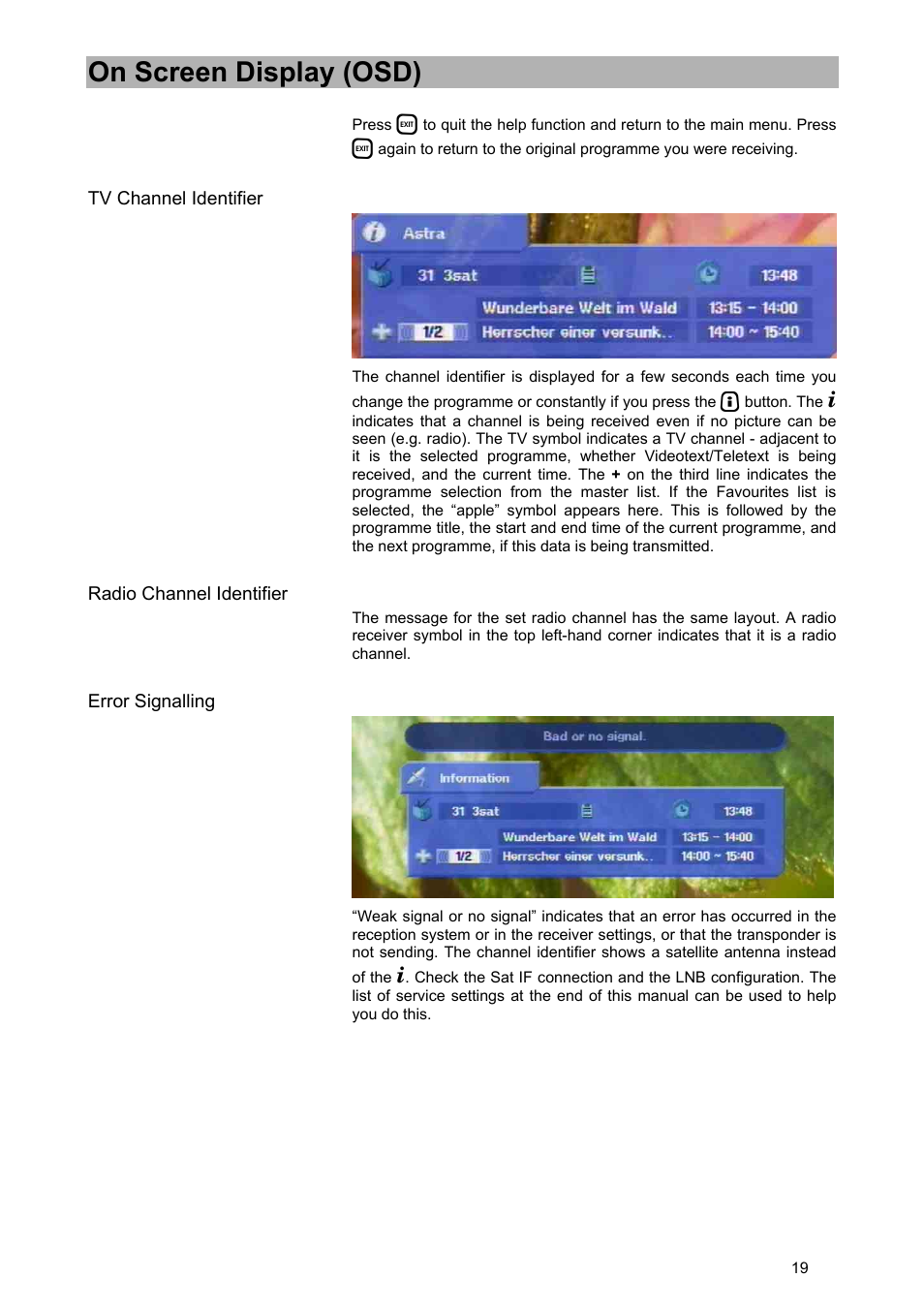 On screen display (osd) | Kathrein UFD 580 User Manual | Page 19 / 100