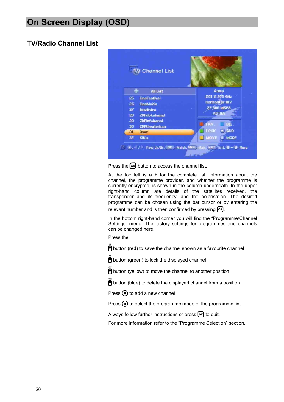 On screen display (osd) | Kathrein UFD 580 User Manual | Page 20 / 100