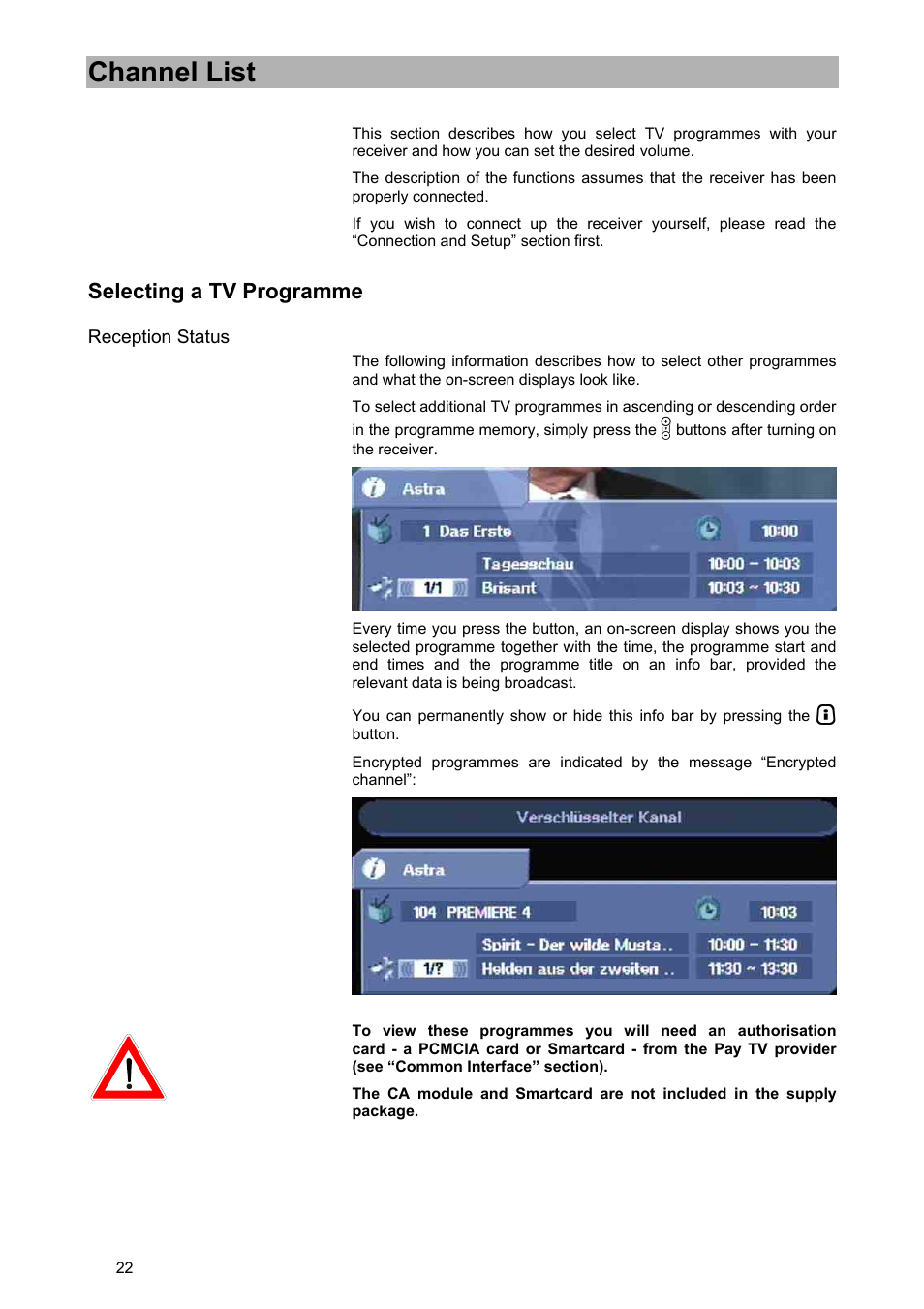 Channel list, Selecting a tv programme | Kathrein UFD 580 User Manual | Page 22 / 100