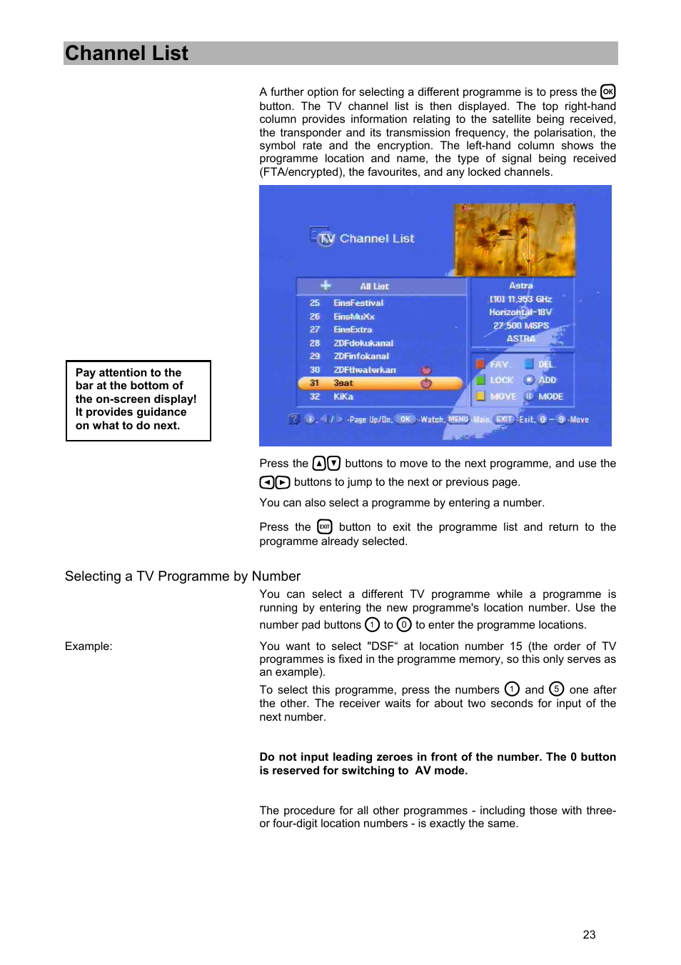 Channel list | Kathrein UFD 580 User Manual | Page 23 / 100