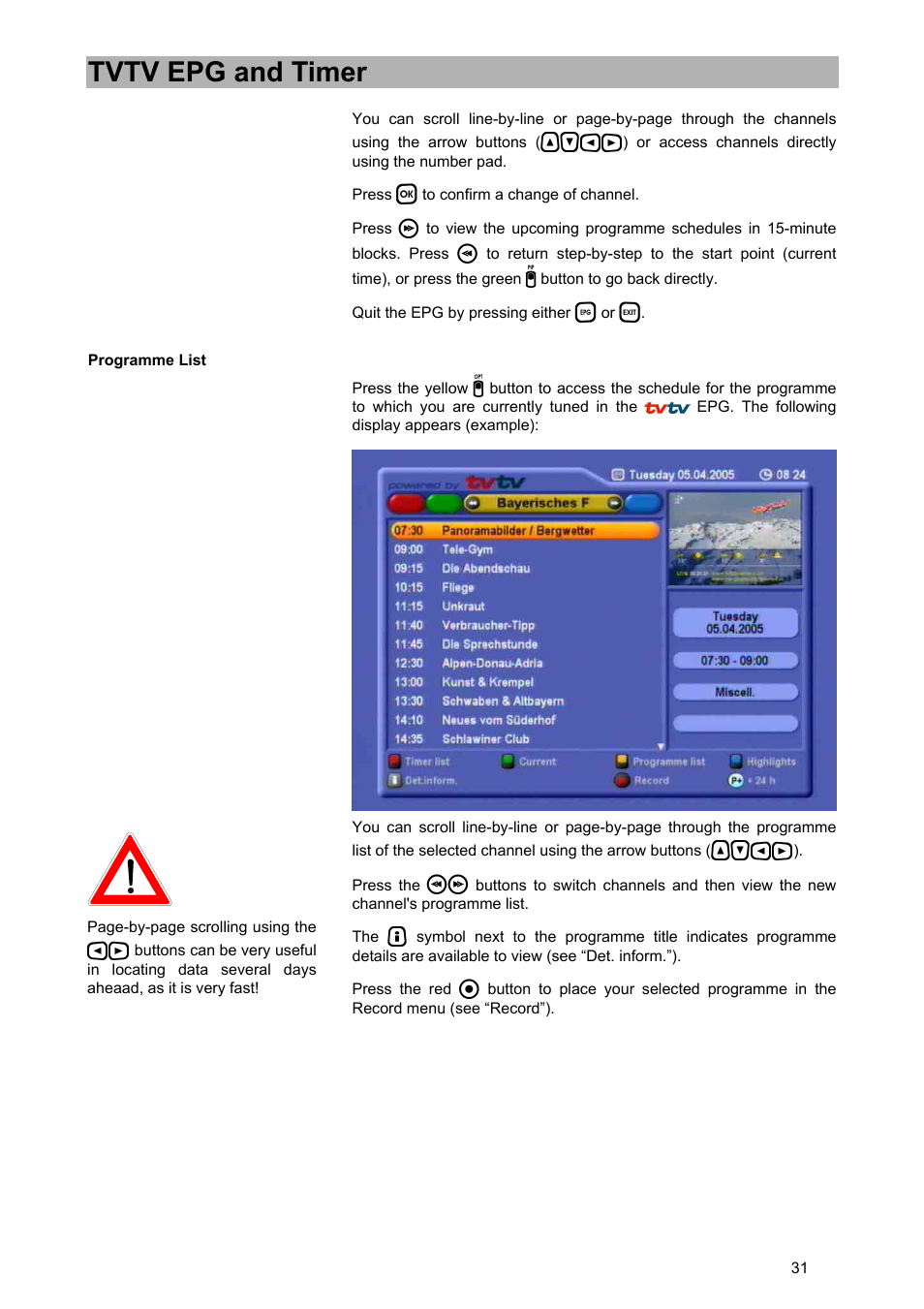 Tvtv epg and timer | Kathrein UFD 580 User Manual | Page 31 / 100