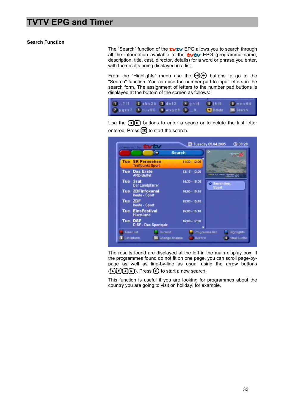 Tvtv epg and timer | Kathrein UFD 580 User Manual | Page 33 / 100