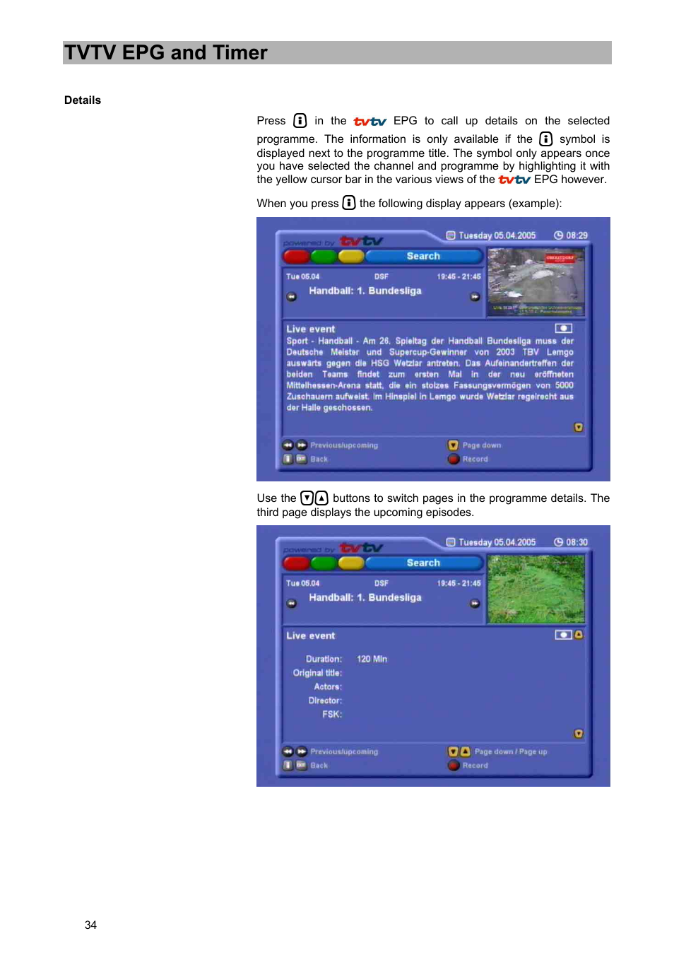 Tvtv epg and timer | Kathrein UFD 580 User Manual | Page 34 / 100