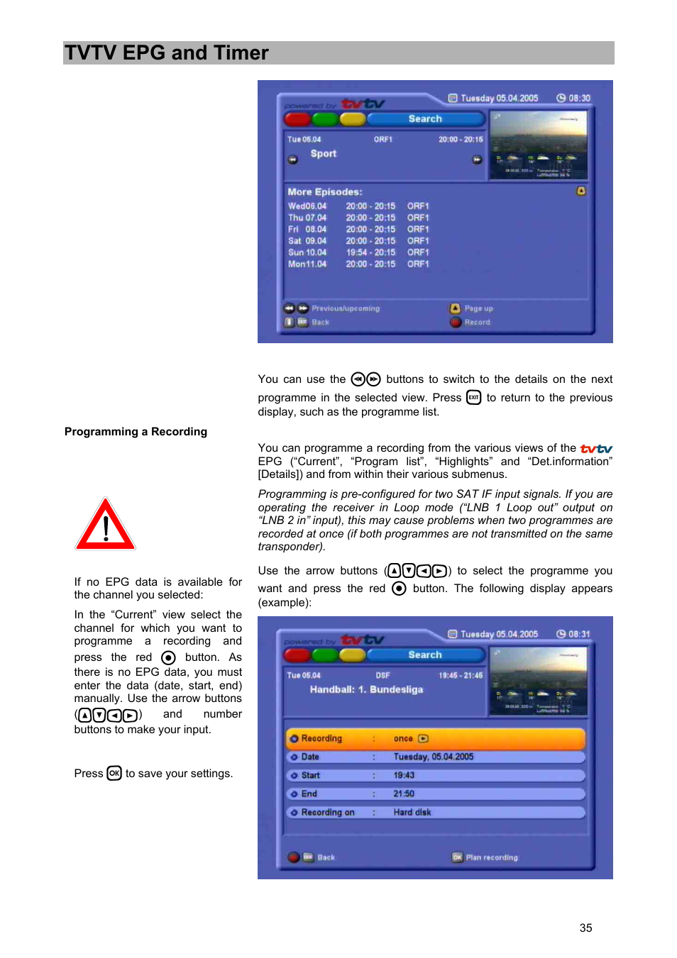 Tvtv epg and timer | Kathrein UFD 580 User Manual | Page 35 / 100