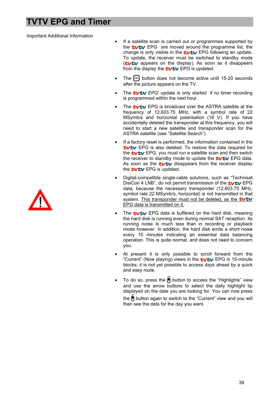 Tvtv epg and timer | Kathrein UFD 580 User Manual | Page 39 / 100