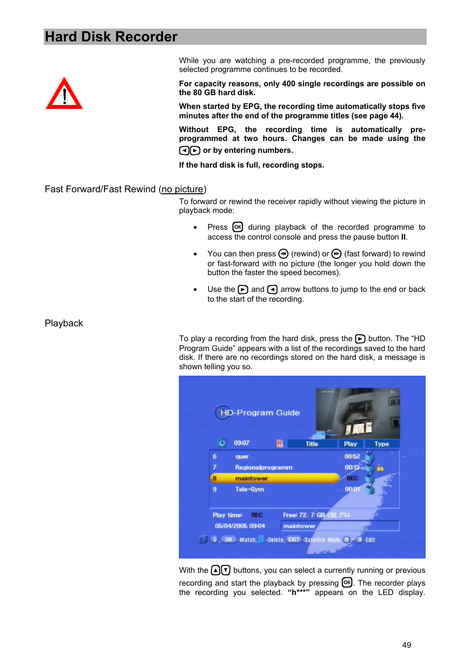 Hard disk recorder | Kathrein UFD 580 User Manual | Page 49 / 100