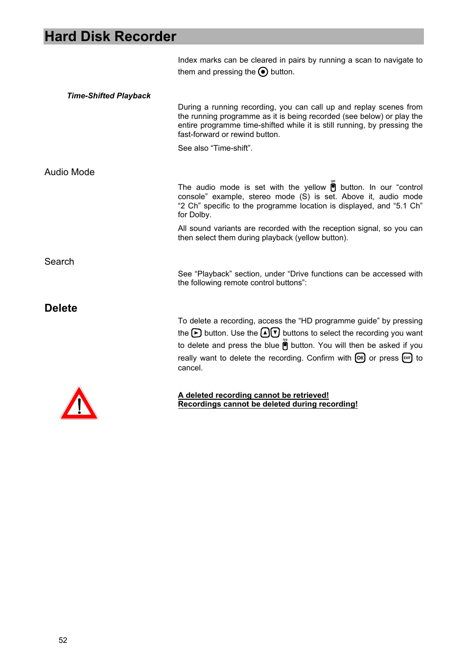 Hard disk recorder | Kathrein UFD 580 User Manual | Page 52 / 100