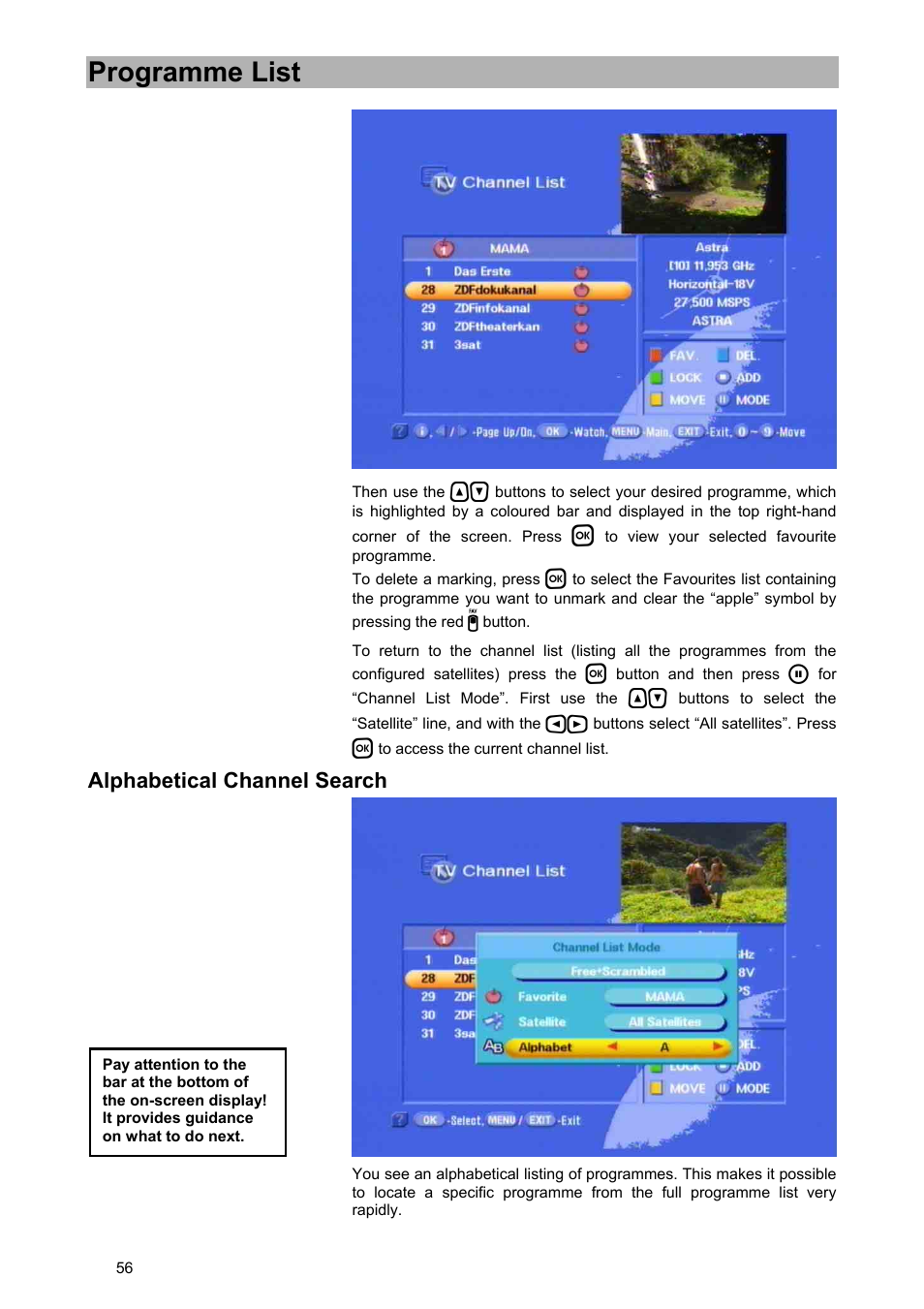 Programme list | Kathrein UFD 580 User Manual | Page 56 / 100