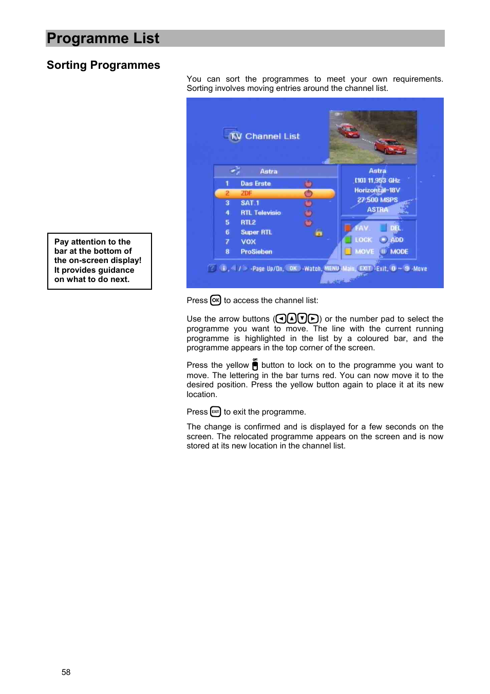 Programme list | Kathrein UFD 580 User Manual | Page 58 / 100