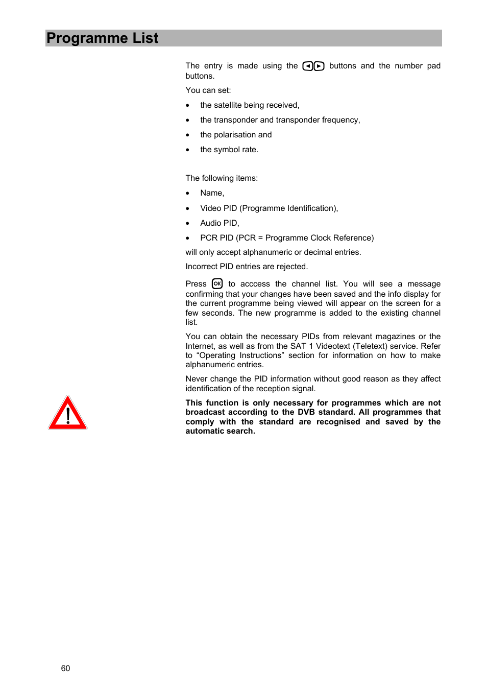 Programme list | Kathrein UFD 580 User Manual | Page 60 / 100